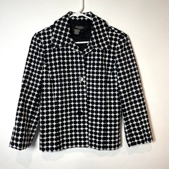 Peck & Peck Collection Polka Dot Blazer Jacket Womens 8 Black Collared Lined - Picture 1 of 5